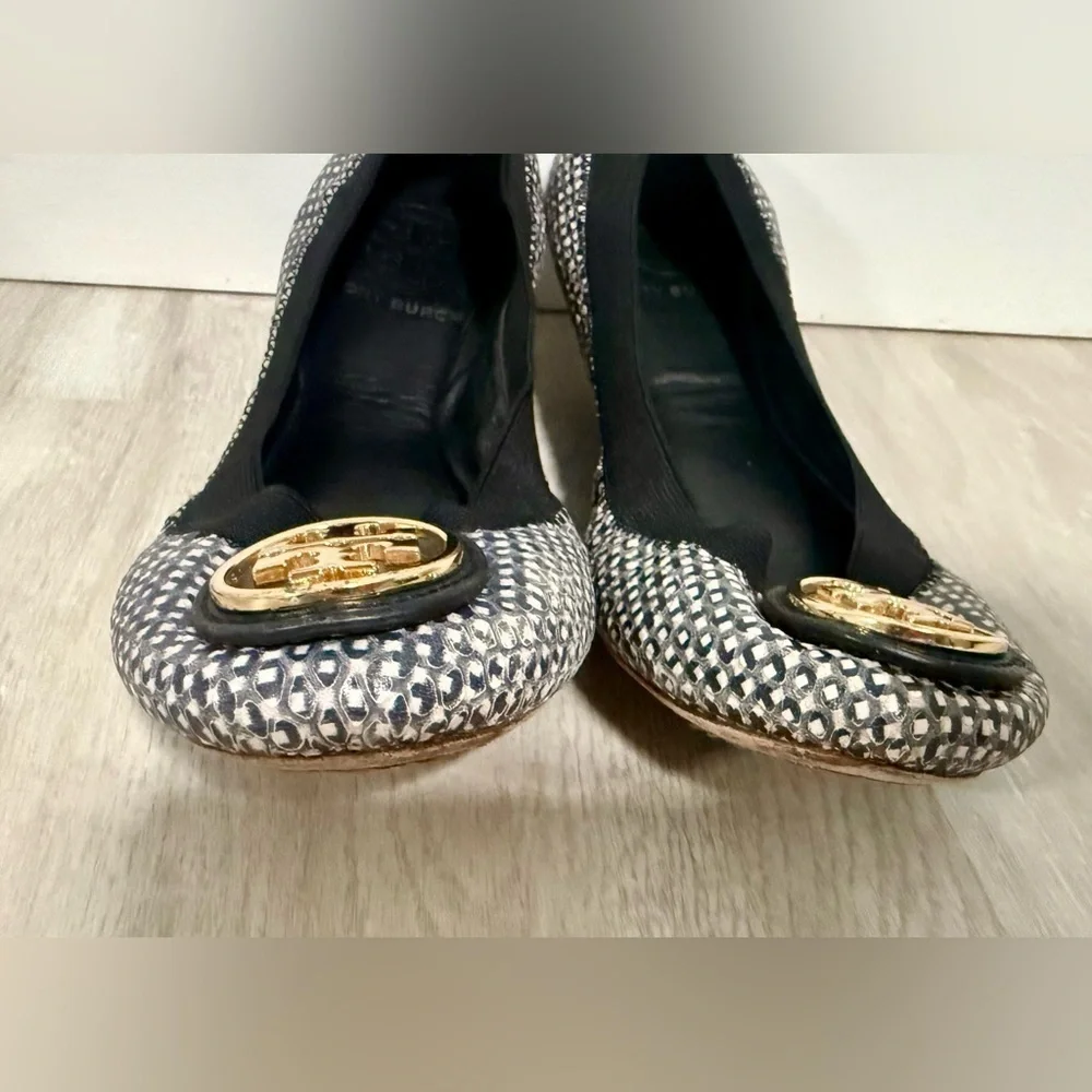 Tory Burch Black White Caroline 2 Ballet Flats Women’s Size 5